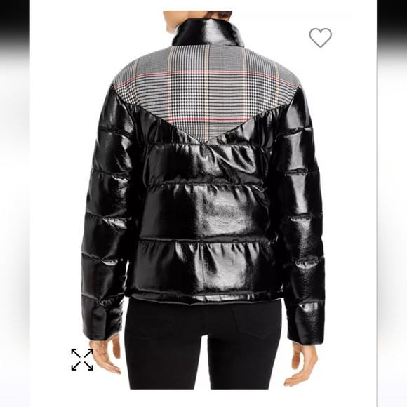 Glamorous Plaid Faux Patent Leather Puffer Jacket Size M - Picture 2 of 9